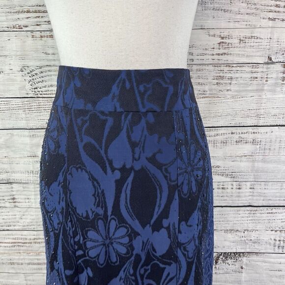 Studio West Apparel Skirt size Large Black Midnight Blue Lace Beading Pencil - Picture 3 of 9